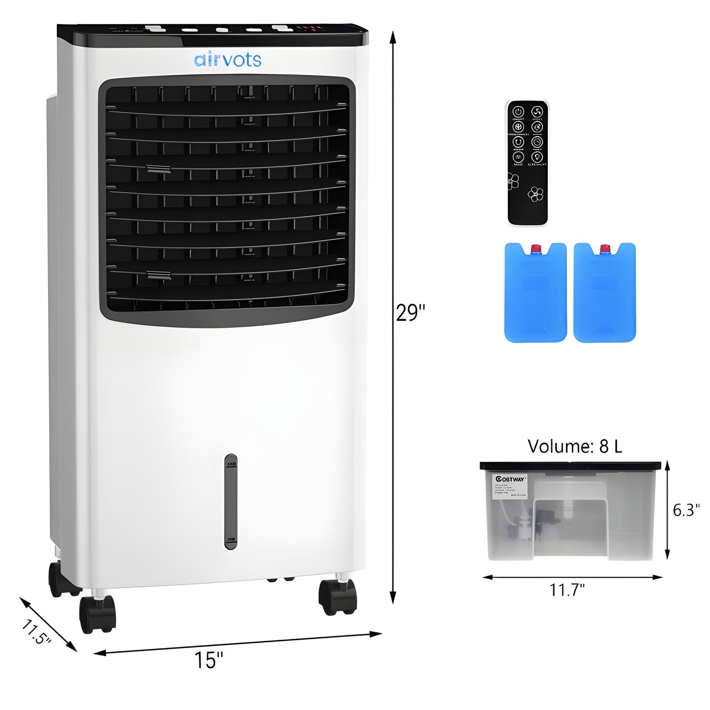 Airvots 3-in-1 Portable Evaporative Air Conditioner Cooler with Remote Control for Home