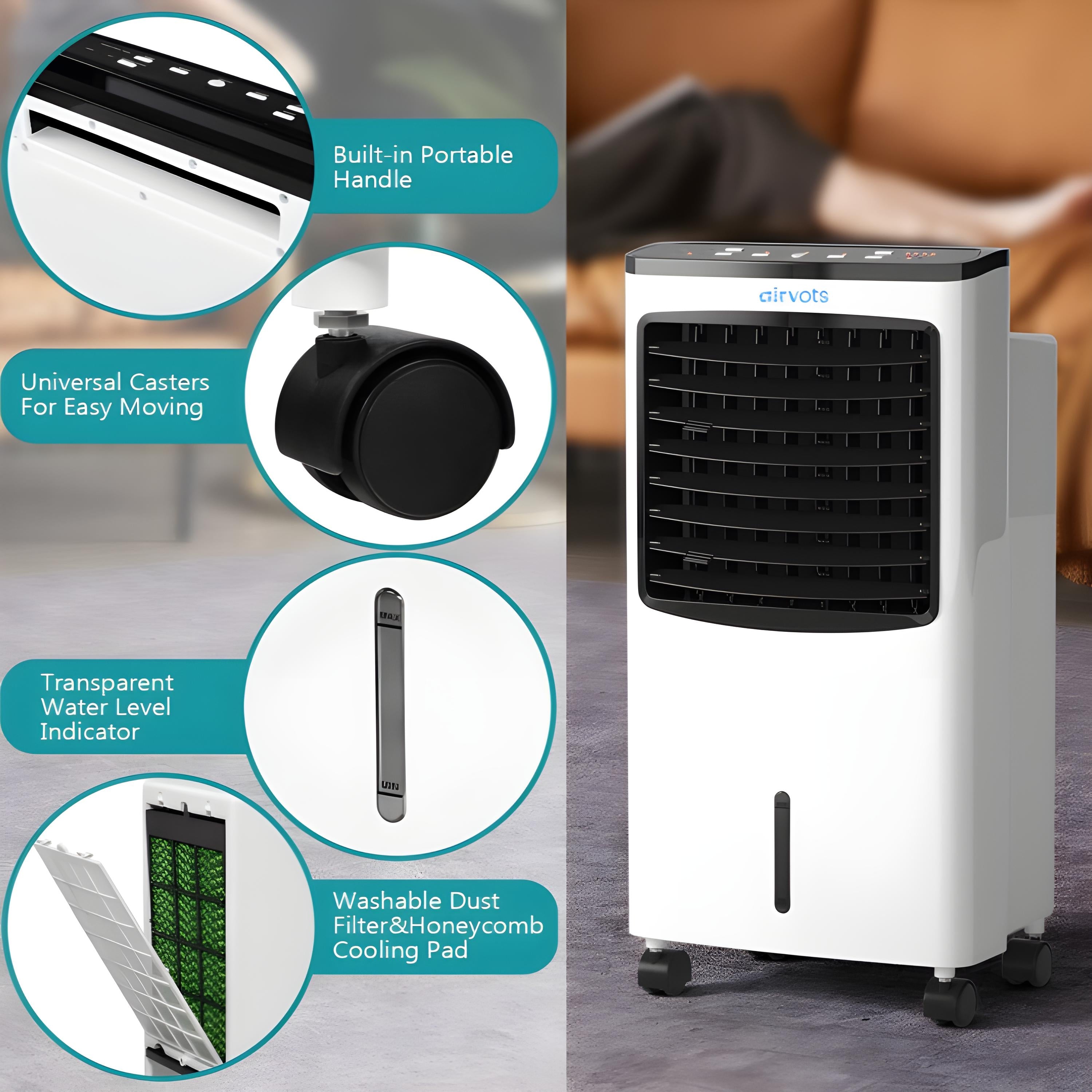 Airvots 3-in-1 Portable Evaporative Air Conditioner Cooler with Remote Control for Home