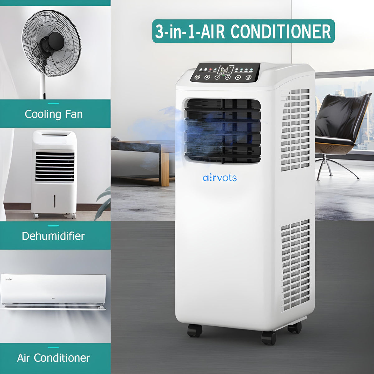 Airvots 9000 BTU Portable Air Conditioner with Built-in Dehumidifier a