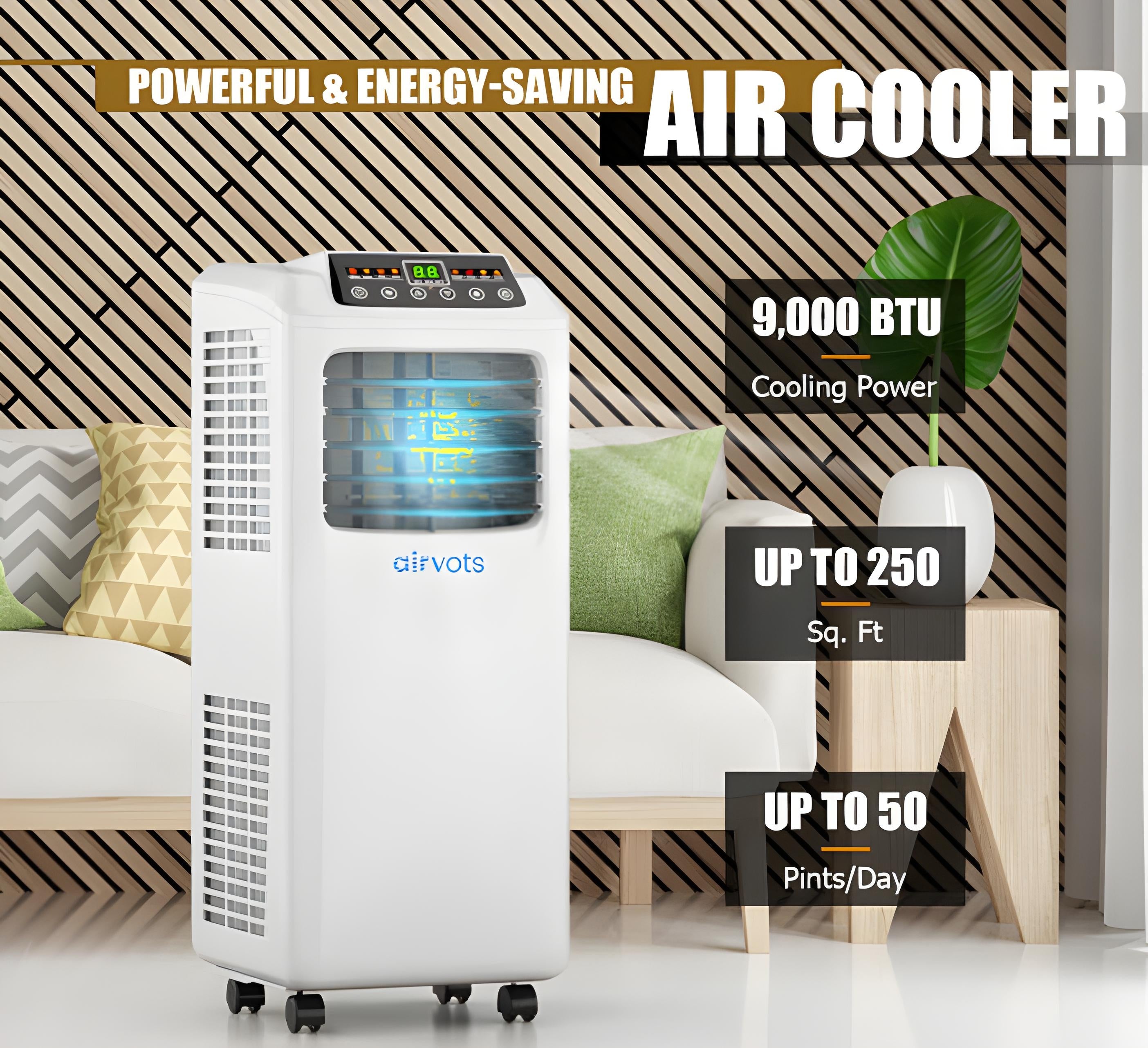 Airvots 9000 BTU Portable Air Conditioner with Built-in Dehumidifier and Remote Control