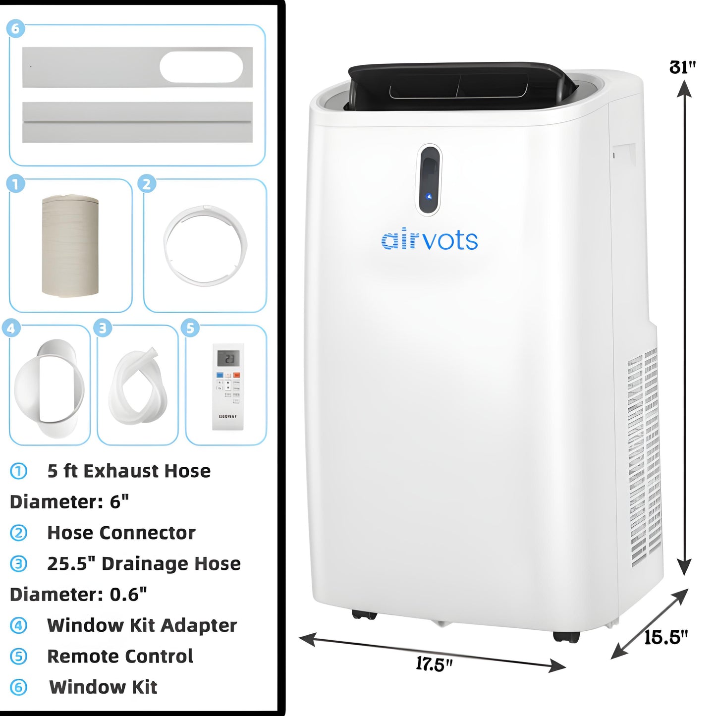 Airvots 14000 BTU(Ashrae) Portable Air Conditioner with APP and WiFi Control