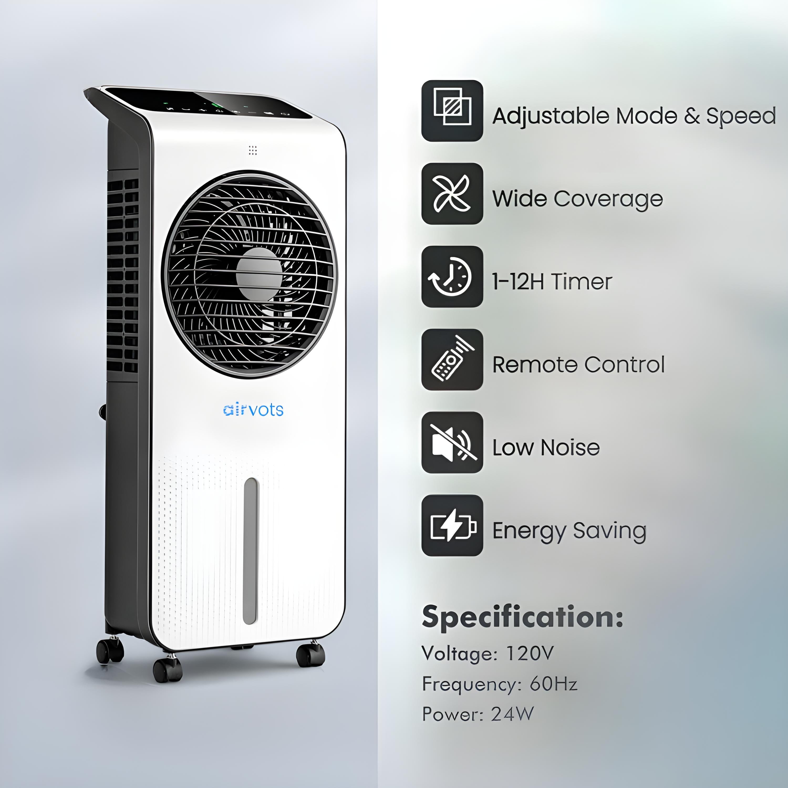 Airvots 3-in-1 Evaporative Air Cooler with 12H Timer Remote
